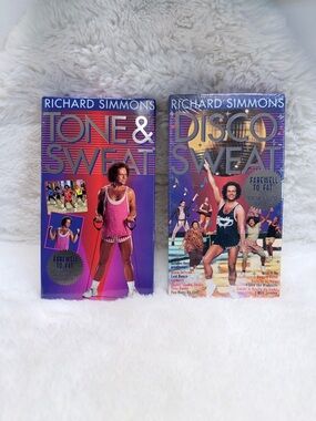 VHS Richard Simmons Tone & Sweat + Disco Sweat Set - Pink & Black Covers 🕺🏻